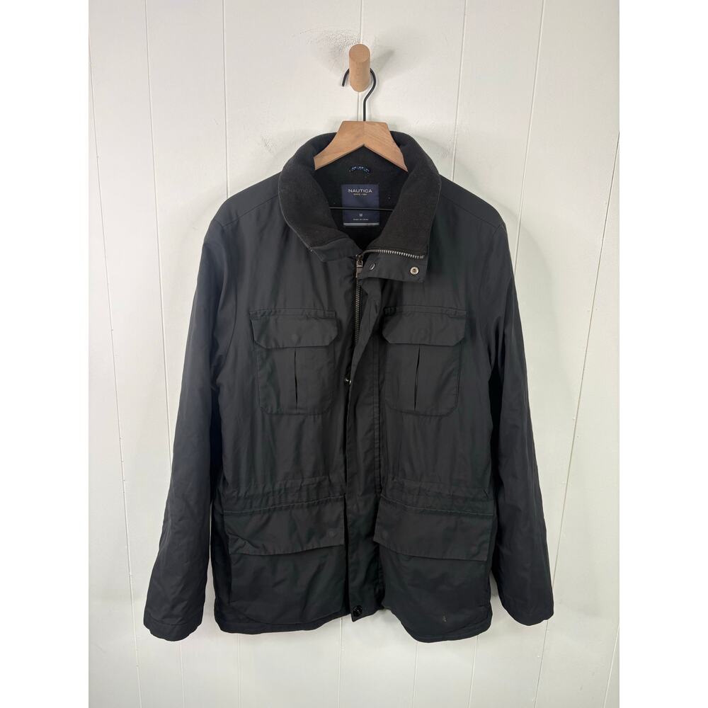 Nautica Mens Black Field Jacket Medium Fleece Lined Lightweight Utility Coat